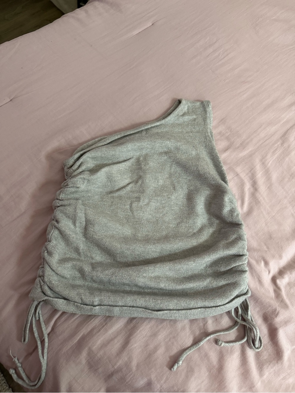Women’s One-Shoulder Ruched Tank Top - Light Gray
